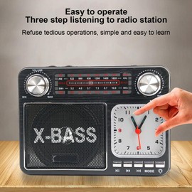 Retro Style Bluetooth Speaker, Portable AM FM SW Radio, Wireless Manual Tuning Radio with 3 Power Supply Modes, Clock for Kitchen Home Outdoor (Black)