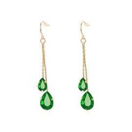 Vissen Women's Long Drop Earrings Cubic Zirconia Chain Earrings Gold-Plated Drop Earrings, Gold Plated Green CZ