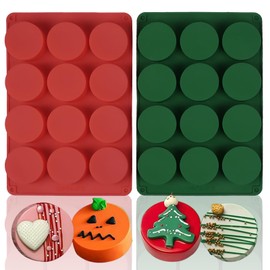 2 PCS Round Chocolate Cookie Molds,SAGOOITS Chocolate Silicone Mold 12-Cavity Cylinder Chocolate Silicone Molds for Covered Oreo, Cookies Candy Jelly Mini Cakes and Muffin Baking(Green, Red)