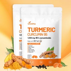 VivoNu Turmeric Curcumin Supplement with Black Pepper Capsules, 1000mg Pure Turmeric Curcumin 95% Curcuminoids Softgels, Enhanced Absorption, Joint Support, Non-GMO, Gluten-Free ((360 Softgels/2Pack))