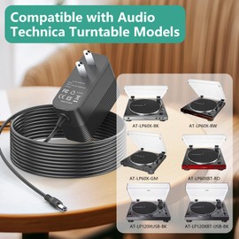 12V Charger for Audio Technica AT-LP60X Turntable, Power Cord for Audio-Technica AT-LP60X-BK AT-LP60X-BW AT-LP60XBT-RD AT-LP120XUSB-BK Direct-Drive Turntable Record Player Power DC Adapter