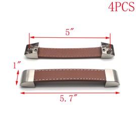 MTMTOOL Set of 4 Brown Handle 5" Leather Handle Cabinet Door Drawer Pull Strap