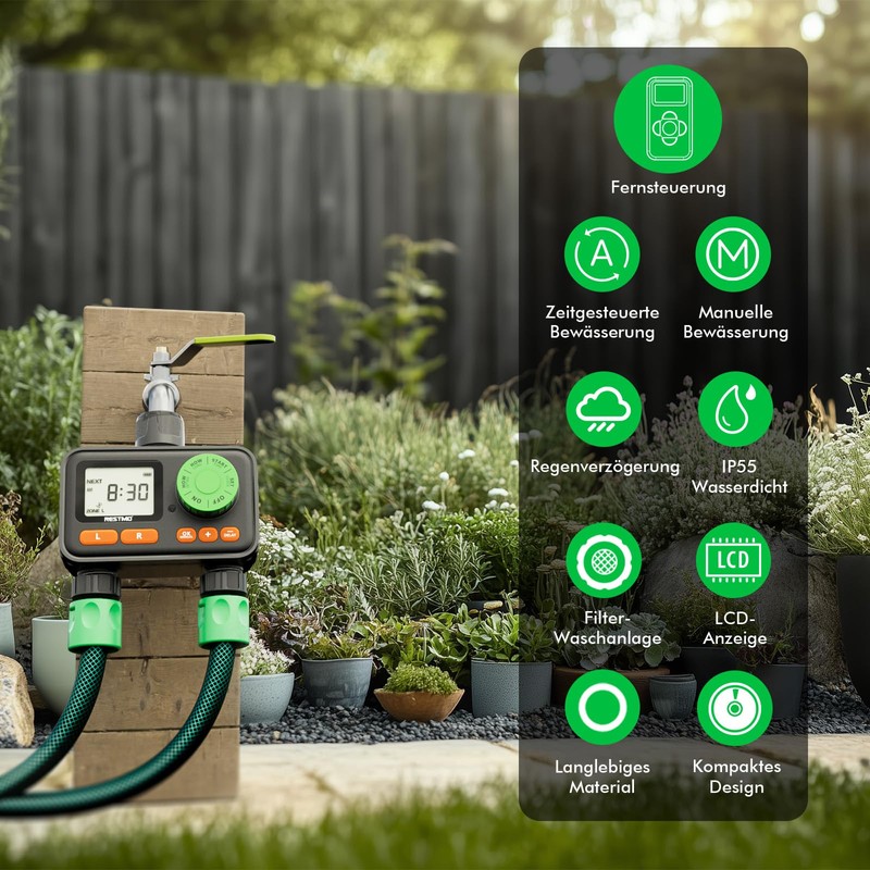 RESTMO RF Remote Control Irrigation Computer Water Timer for Outdoor