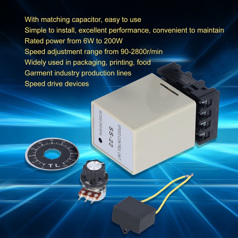 BERM AC Motor Speed Controller Regulator Split 1 Phase 6W‑200W