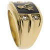 Masonic Mason Black Enamel Men's Ring 4 Cz Accents 18k