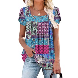 BETTE BOUTIK petal sleeve topssummer square neck casual tops for women 2023 women tops Multicolor X-Large