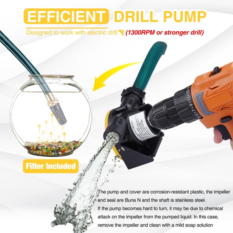 TOPWAY Self Priming Water Drill Pump Attachment with Suction and