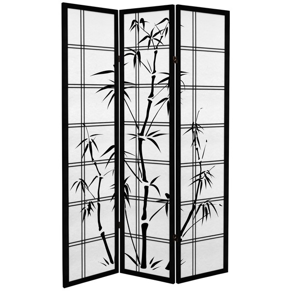 Oriental Furniture 6 ft. Tall Canvas Bamboo Tree Room Divider - Black - 3 Panels