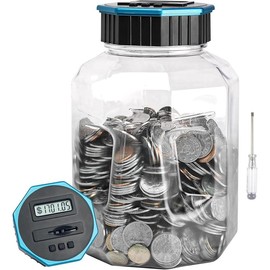 X-Large Piggy Bank for Adults Kids,  Digital Coin Counting Bank with Counter, 2.4L Capacity, Great Coin Counter Bank Money Counting Jar with Total Amount Displayed (Blue, X-Large) - Color: blue, Size: X-Large