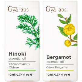 Gya Labs Hinoki Essential Oil for Skin & Bergamot Oil for Hair Set - 100% Natural Aromatherapy Grade Essential Oils Set - 2x0.34 fl oz - Gya Labs