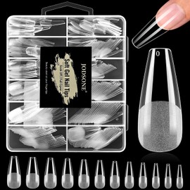JODSONE Long Straight Nails Tips Full Cover Soft Gel Nail Tips for Professional Pre-shaped Straight Shape False Nail Half Matte Fake Nail 240PCS 12 Sizes