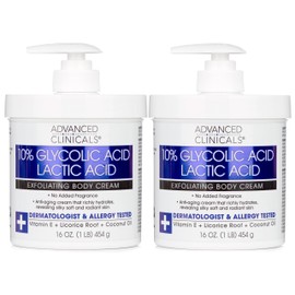 Advanced Clinicals 10% Glycolic Acid + Lactic Acid Lotion Exfoliant Moisturizing Cream With Hyaluronic Acid Moisturizer | AHA Exfoliating Body Cream Improves Look Of Uneven Rough Skin Texture, 2-Pack