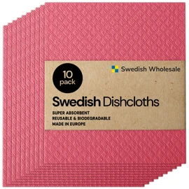 Swedish Wholesale Swedish DishCloths for Kitchen- 10 Pack Reusable Paper Towels Washable - Eco Friendly Cellulose Sponge Microfiber Dish Cloths - Kitchen Essentials - Red