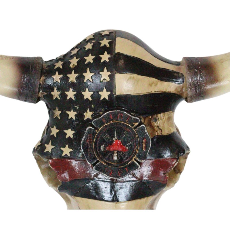 Western Bison Bull Cow Skull With USA Flag Maltese Fire