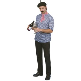 Smiffys French Man Set, Black with T-shirt, Beret, Scarf and Moustache, Around The World Fancy Dress, Around The World Dress Up Accessories