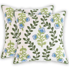 YEARSTAR Pack of 2 Embroidered Decorative Throw Pillow Covers Farmhouse Floral Pillowcase for Living Room Couch Sofa Bed, 18x18 Inch