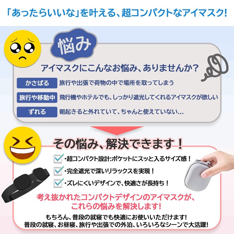 Ultra Lightweight Compact Eye Mask, Fully Blackout, 3D Structure, Eye