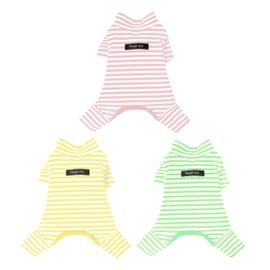 Hdwk&Hped Soft Cotton Dog Pajamas for All Seasons, Striped Solid Pet Bottoming Jumpsuit for Small Dog Cat Puppy 3 Styles (Striped Style - 3-Pack, #5)