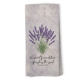 Zeuiwr Christian Lavender Floral Kitchen Towels, Proverbs 27:9 Bible Verse Flower Decorative Hand Towel for Bathroom, Christian Gifts for Women Dish Tea Towels for Kitchen Decor, 16x24 Inch
