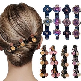ZEPIQOR Women's Hair Clips, Pack of 8 Hair Clips, Flower Hair Clips, Sparkling Crystal Stone Braided Hair Clips, Sparkling Crystal Stone Braided Hair Clips for Women