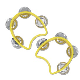 CashBeat 2-Pack Yellow Handheld Tambourines with 4 Jingle Bells Each, Mini Plastic Half-Moon Percussion Instruments for Adults, School Music Class, Band and Party