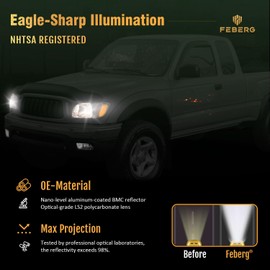 FEBERG [OE Style Anti-Yellowing Headlights Compatible with 2001-2004 Tacoma fit 01 02 03 04 Tacoma Chrome Housing Headlamp