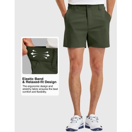 PULI Golf Shorts Men Relaxed Fit Stretch Dress Lightweight Casual Waterproof Travel Quick Dry Flat Front Shorts Army Green 34W×5L
