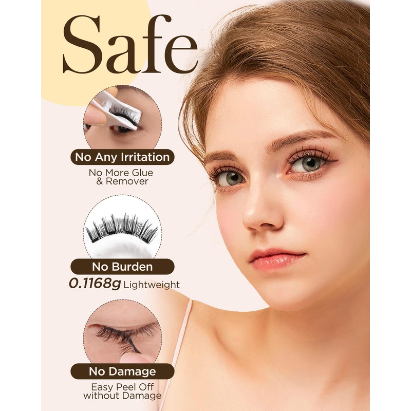 BEYELIAN Magnetic Eyelashes, 1 Pair Natural Look Reusable Magnetic Eyelashes