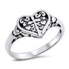 Filigree Heart Cross Oxidized Purity Ring .925 Sterling Silver Band
