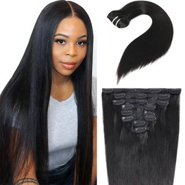 Straight Clip In Hair Extensions for Black Women 22 Inches Clip In Human Hair Unprocessed 10A Grade Soft Silky Human Hair Natural Color Clip Ins 135g/set