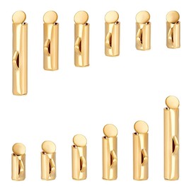 UNICRAFTALE About 48pcs Real 24K Gold Plated Slide On End Clasp Tubes Crimp End 6 Sizes Tube End Bar Slider End Caps Crimp Metal Tube Buckle Clasps for Multi Strand Necklace Seed Beads Looms