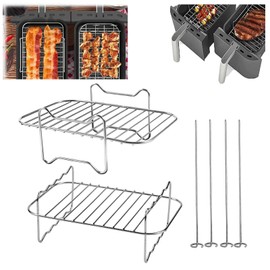 Esteopt 2 Pack Air Fryer Rack Air Fryer Accessories Compatible with Ninja Food Dual Zone Air Fryer [AF300UK] [AF400UK] 304 Stainless Steel, Silver (AF-20202)