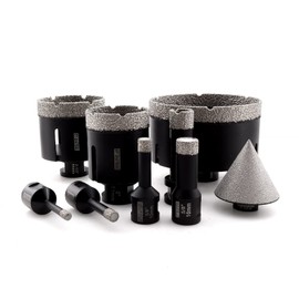 DT-DIATOOL Diamond Core Drill Bit Set Tile Hole Saw 6/8/10/16/19/51/65/102mm + 2 inch Diamond Chamfer Bit 5/8"-11 Thread for Porcelain Tile Ceramic Granite Marble Brick ConcretePack of 9