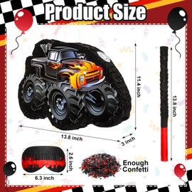 Fulmoon 3D Truck Piñata 16 Inch Monster Truck Piñata Construction Piñata with Stick Blindfold Confetti Boys Birthday Party Supplies for Birthday Mexican Party Decorations Carnival Events (Novel)