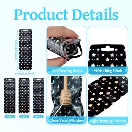 Magibeads 30Pcs Resealable Small Packaging Bags 8.54 x 2.56 Inches Black Star Heart Patterns Clear Gift Bags Sealable Packaging Pouches for Small Business Pen Hair Pins Cosmetic Brushes