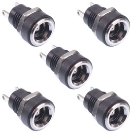 2.1mm x 5.5mm Round Panel Chasis Mount Female Socket DC Connector Jack Plug (Pack of 5)