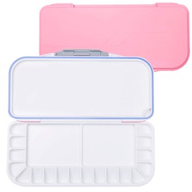 18-Well Premium Watercolor Paint Palette, Travel Portable Folding Paint Palette Box with 1+2 Mixing Areas for Watercolor, Acrylic & Oil Paint - Nice Gift for Kids, Adults & Artists (Pink)