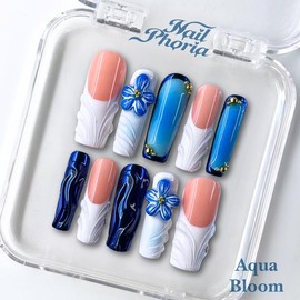 NailPhoria｜SURPRISE DEAL Collections (70 Styles) acrylic press nails:_Aqua Bloom_L