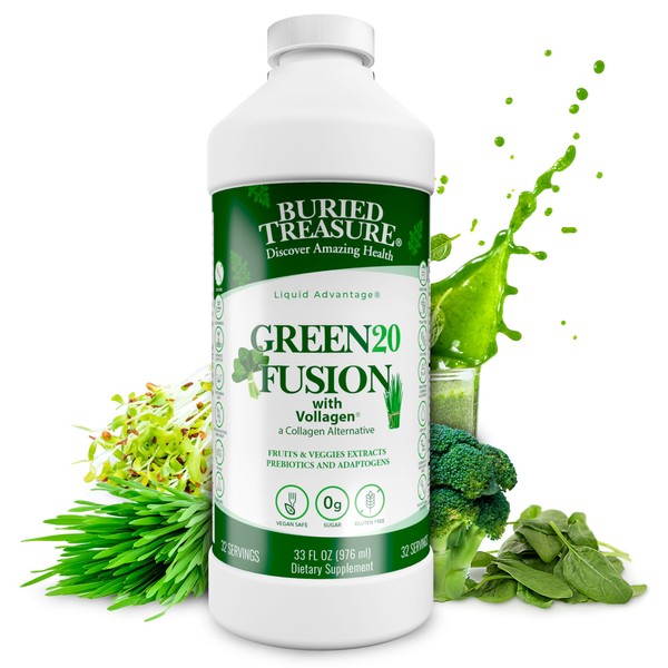 Buried Treasure Green20 Fusion - Ready-to-Drink Green Superfood with Spirulina,