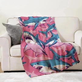 Turamurra Pink Shark Blanket Gifts, Fun and Bold Blue Sharks Fleece Throw, Cozy and Soft Lightweight Blanket for Ocean and Animal Lovers, Ideal for Bedroom, Living Room 50x60 in,Decor