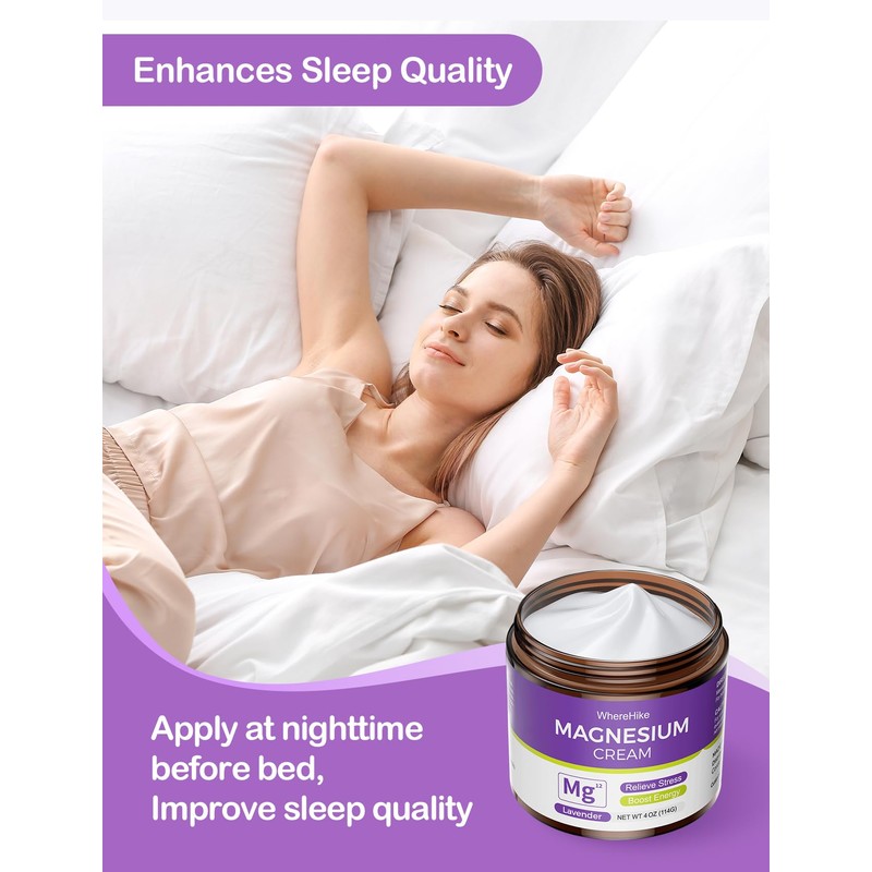 WhereHike Natural Topical Magnesium Cream for Sleep,Nighttime Magnesium Lotion for