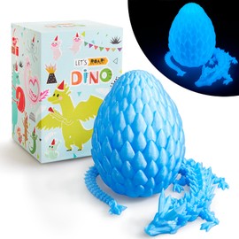 LEWELLRY 15" 3D Printed Dragon Egg,Articulated Crystal Fidget Toy for Boys Kid Teen Girls,Cool Animals Dinosaur Eggs for 4-5 5-7 8-12 Year Old Kids(Glow Blue)