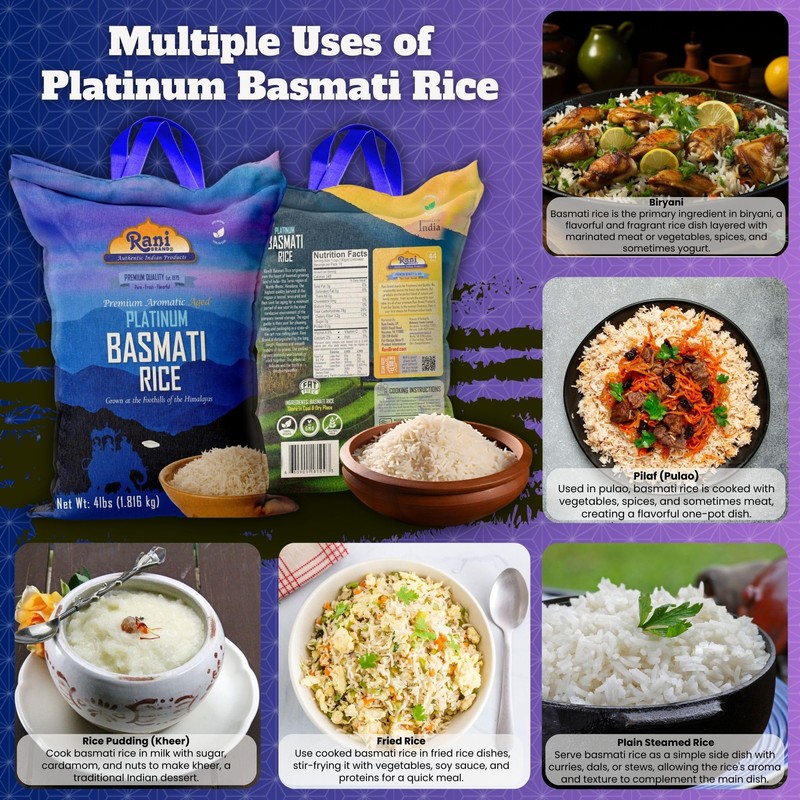Rani Platinum White Basmati Rice Extra Long Aged 4-Pound Bag,