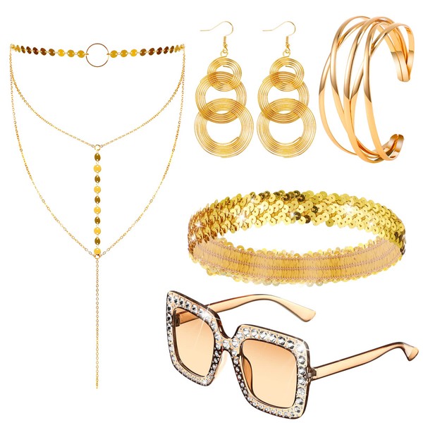 Kigeli 5 Pcs 70s Disco Accessories Cuff Bracelet Swirl Disco