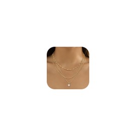 ORAZIO Layered Necklaces for Women,14K Gold Plated/Silver Stacked Necklaces for Women,Dainty Pearl Paper Clip Chain Pendant Choker Necklace Set Cute CZ Stackable Womens Necklaces Trendy Gold Y Necklace Jewelry Set Gift-Gold CZ Pendant
