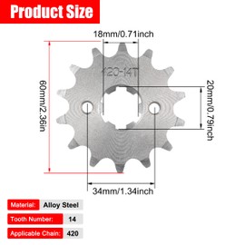 Tunejoy Motorcycle Engine Chain Sprocket 420 14T 20 mm Small Sprocket for 50cc 70cc 90cc 110cc Dirt Bike Pit Bike ATV Quad Motorcycle Mini Bike