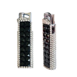 Rhinestone Bling Lighter Luxury Blue Torch Refillable Windproof Elegant Evening Party Gift Luxe (Blue)
