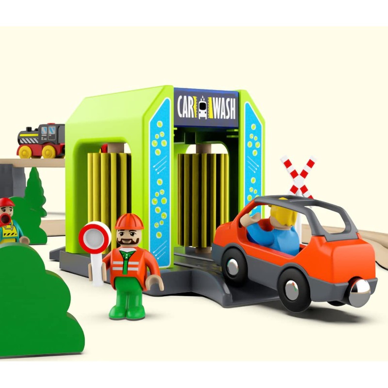 Wooden Train Accessories Car Washer for Railroad Train Track, Train