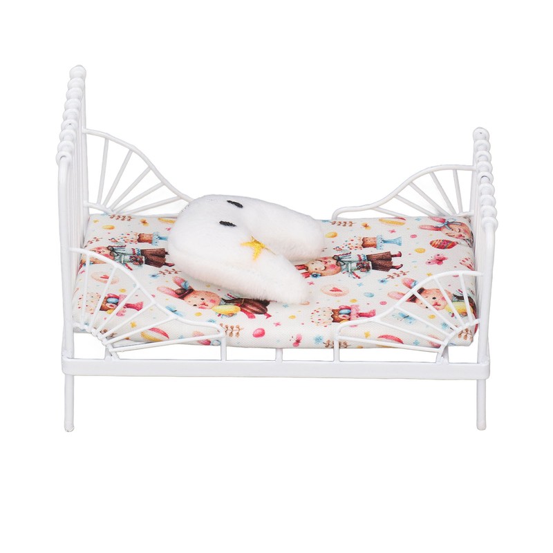 1:12 Scale Dollhouse Furniture Mini Bed Set Decorative Pillow Metal