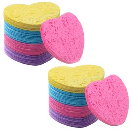 100-Count Compressed Facial Sponges for Estheticians Heart Shape Natural Cellulose Sponge Professional Cosmetic Spa Sponges for Face Cleansing, Massage, Pore Exfoliating, Mask, Makeup Removal, Mixed